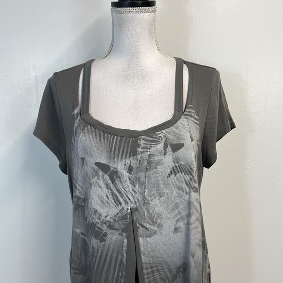 Mado et les Autres Top Women's sz L/3 Gray White Pullover Pleated Stretch Artsy - Picture 2 of 7